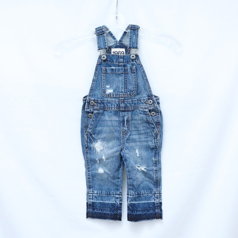 GAP denim overalls toddler romper kids child 18-24 months child distressed raw